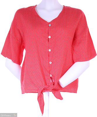 Lea H pilkullinen punainen lyhyt pellavapusero