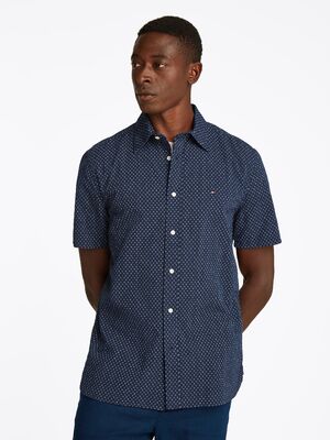 Tommy Hilfiger tummansininen regular fit lyhythihainen kauluspaita