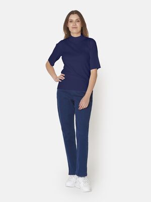 Signature sininen lyhythihainen puolipoolo ribbineulosta