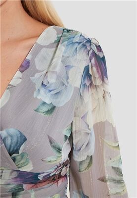 Swing kukkakuvioinen pitkähihainen juhlamekko