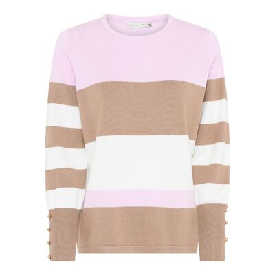 Micha raidallinen neulepusero beigen, valkoisen ja roosan sävyissä