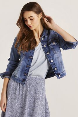 In front joustava denimsininen fakkutakki