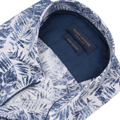 Guide London sininen lehtikuvioinen lyhythihainen kauluspaita