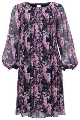 STI pliseerattu kuviollinen musta sifonkimekko