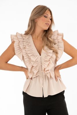 Capri Collection shampanjan sävyinen peplum-helmainen röyhelöpusero