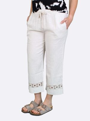 Hegler valkoiset vajaamittaiset pellavasekoitehousut