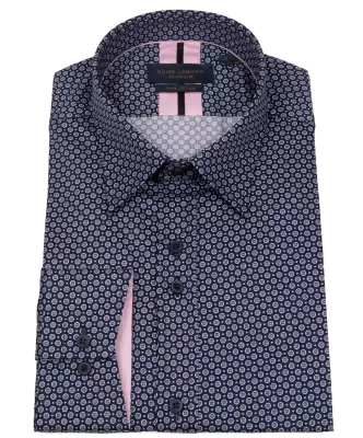 Guide London tummansininen pienikuvioinen pitkähihainen kauluspaita