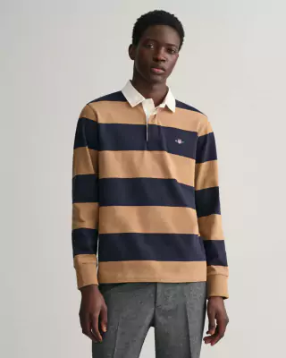 Gant raidallinen beige-sininen collegepusero kauluksella