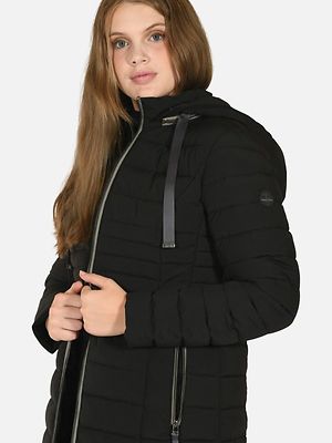 Etage musta polvimittainen toppatakki