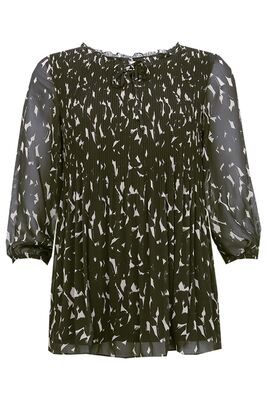 STI musta beigekuvioinen  väljä sifonkipusero