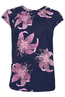 STI tummansininen pinkkikukallinen satiinitoppi