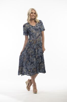 Orientique sininen lyhythihainen kesämekko