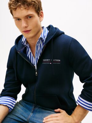 Tommy Hilfiger tummansininen hupullinen collegetakki