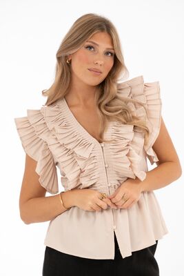 Capri Collection shampanjan sävyinen peplum-helmainen röyhelöpusero