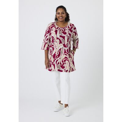 Pont Neuf a-linjainen tunika viininpunaisen ja beigen sävyissä
