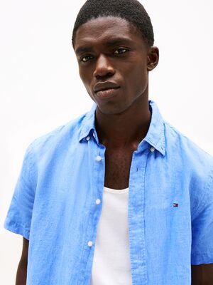 Tommy Hilfiger sininen lyhythihainen pellavapaita