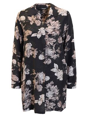 Signature kauluksellinen tunika beigellä kukkakuosilla