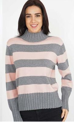 M.X.O harmaa-roosa raidallinen neulepusero