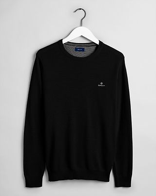 Gant musta puuvilla neule pusero pyöreällä pääntiellä