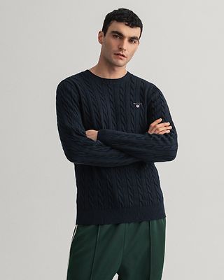 Gant tummansininen palmikko neule