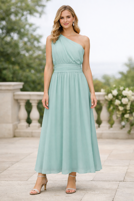 STI vaaleanvihreä yksiolkaiminen juhlamekko