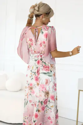 Kaunis roosansävyinen sifonkinen juhlamekko