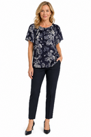 STI sininen kukkakuvioinen viskoosi pusero