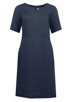 STI lyhythihainen tummansininen pellavamekko