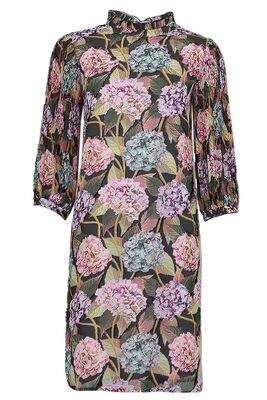 STI kuviollinen sifonki mekko pliseeri hihoilla