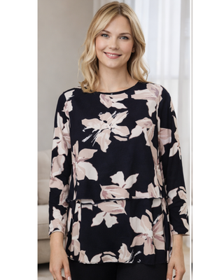 STI juhlavampi kerroksellinen tunika beigen ja mustan sävyissä