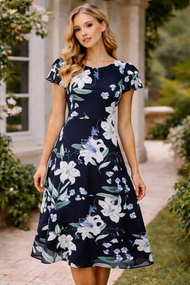 STI sifonkinen tummansininen midi mekko