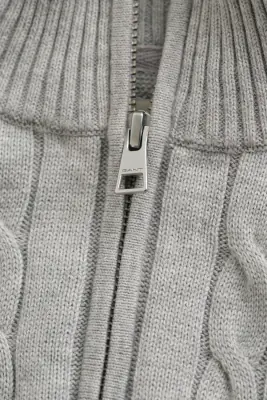 Gant vaaleanharmaa palmikkoneule vetoketjukauluksella