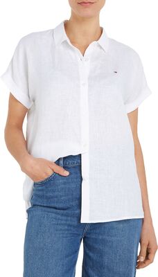 Tommy Hilfiger luonnonvalkoinen lyhythihainen pellavapaita