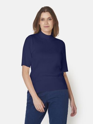 Signature sininen lyhythihainen puolipoolo ribbineulosta