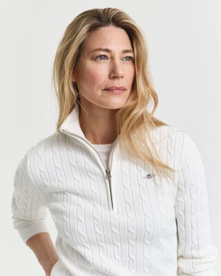 Gant luonnonvalkoinen palmikkoneule vetoketjukauluksella