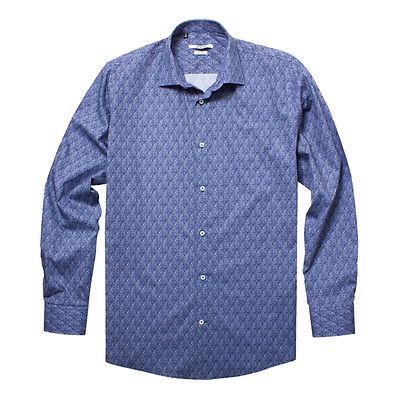 Petrifunin sinikuvioinen siliävyysviimeistelty pitkähihainen kauluspaita normaali B-mitoitus