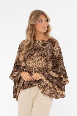 Capri Collection paisley-kuosinen röyhelöhihainen pusero