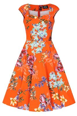 Hearts & Roses kirkkaan oranssi kukkakuvioinen kellohelmamekko