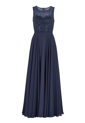 Swing tummansininen pitkä juhlapuku