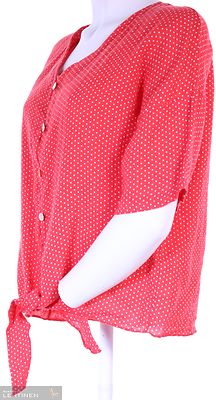 Lea H pilkullinen punainen lyhyt pellavapusero