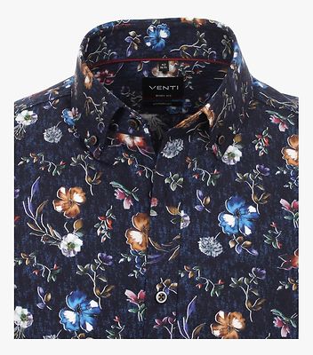 Venti slim fit sininen kukallinen kauluspaita