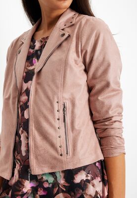 In front roosan sävyinen keinonahka jakku