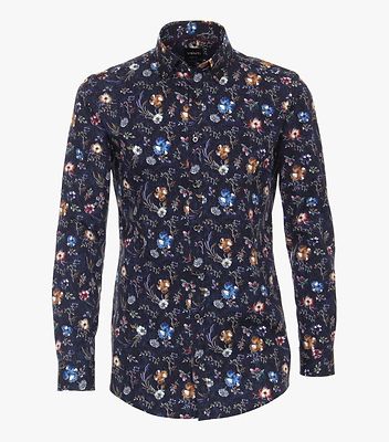 Venti slim fit sininen kukallinen kauluspaita