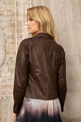 In front tummanruskea keinonahka jakku