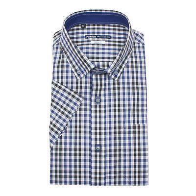 Petrifun sinivihreäruudullinen Classic fit lyhythihainen kauluspaita