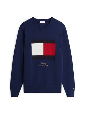 Tommy Hilfiger tummansininen lippulogollinen puuvillaneule