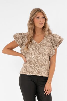 Capri Collection beigen sävyinen röyhelöhihainen pusero