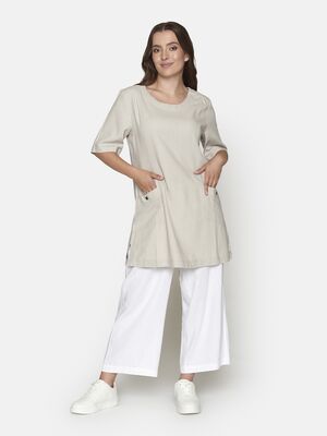 Signature pellavan sävyinen a-linjainen tunika lyhyellä hihalla