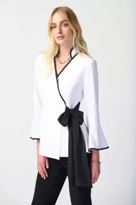 Joseph Ribkoff mustavalkoinen juhlapusero trumpettihihoilla