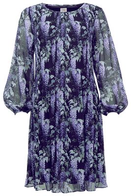 STI pliseerattu kuviollinen sininen sifonkimekko